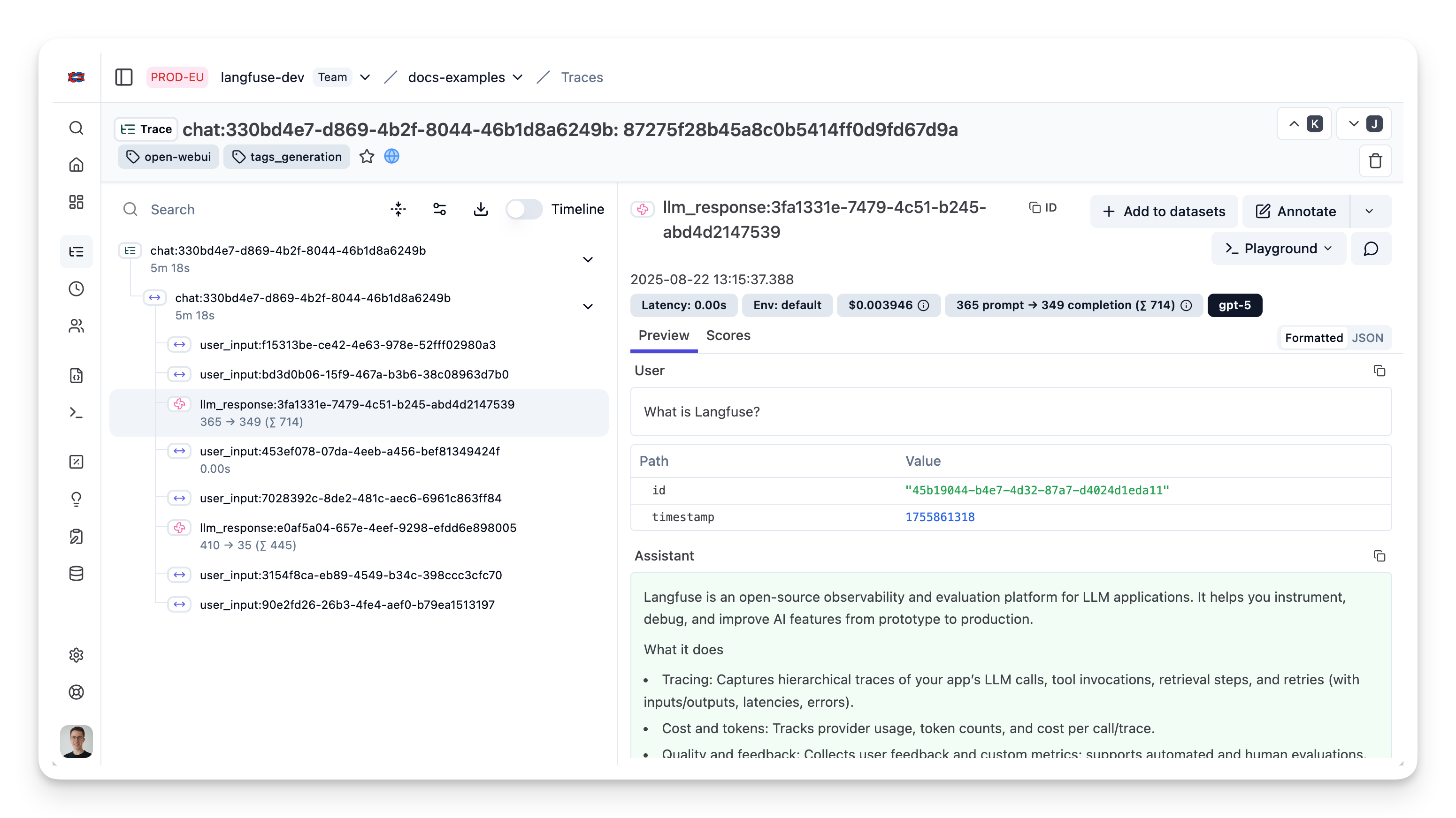 OpenWebUI Example Trace in Langfuse