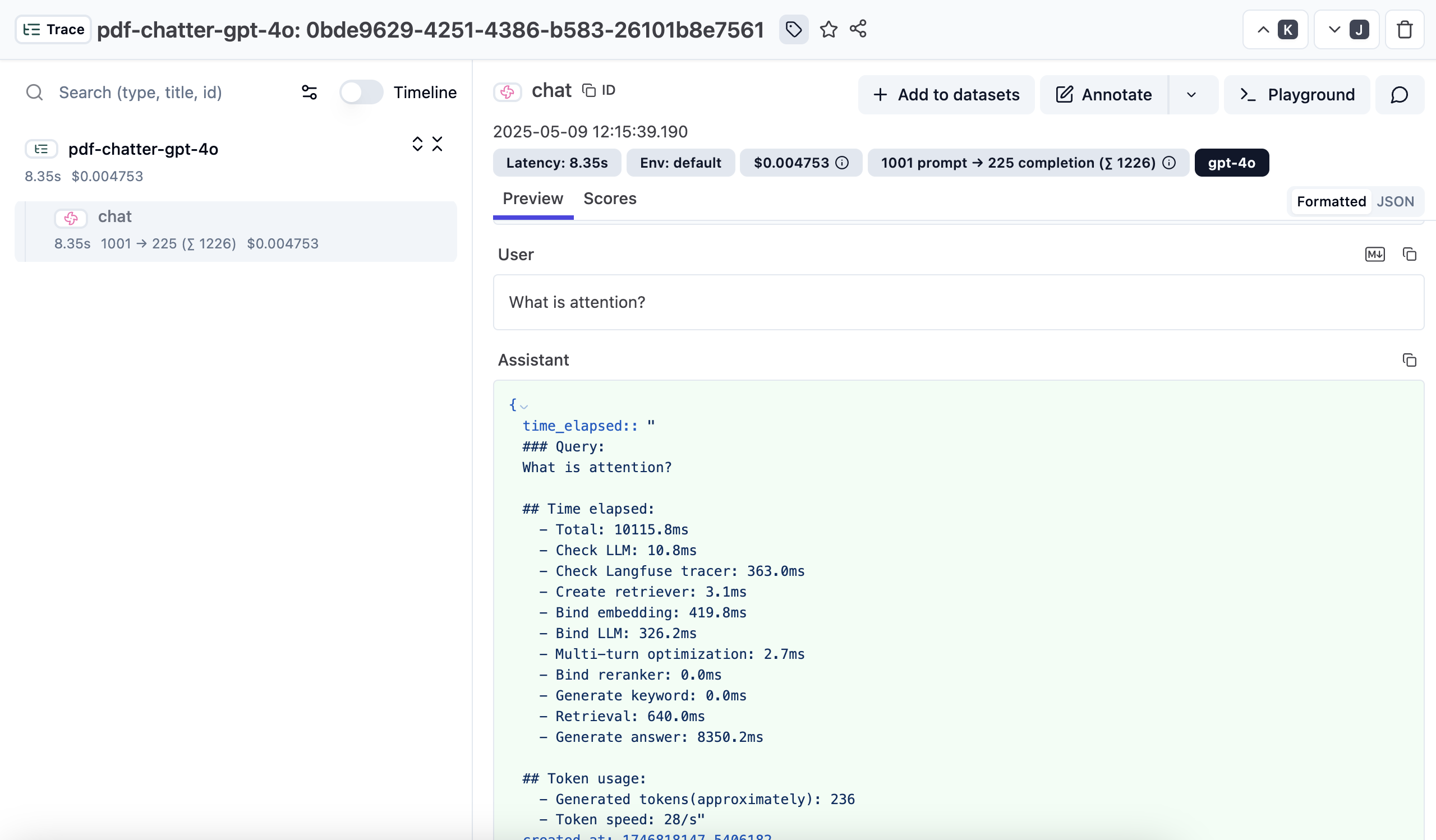 Example Ragflow trace in Langfuse